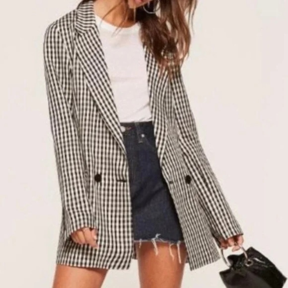 Reformation Rae Gingham Check Paid Double Breasted Relaxed Blazer